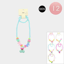 12 SET OF 2 - Fruit Pendant Flower Bow Pointed Beaded Kids Bracelet Necklace Sets
