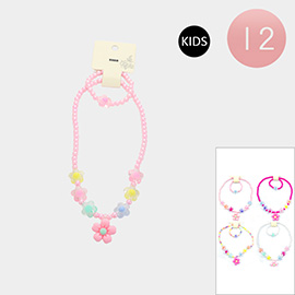 12 SET OF 2 - Flower Pendant Beaded Kids Bracelet Necklace Sets