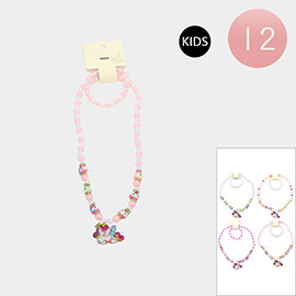 12 SET OF 2 - Unicorn Pendant Beaded Kids Bracelet Necklace Sets