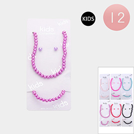 12 SET OF 2 - Faux Pearl Beaded Kids Bracelet Necklace Sets