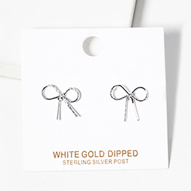 14K White Gold Dipped Metal Wire Bow Stud Earrings