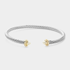 Pearl Tip Textured Metal Cuff Bracelet
