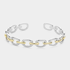Two Tone Metal Link Cuff Bracelet