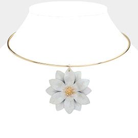 Fabric Flower Pendant Choker Necklace