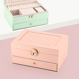 Faux Leather Two Tray Jewelry Box