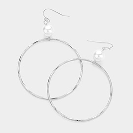 Pearl Pointed Hammered Open Metal Ring Dangle Earrings