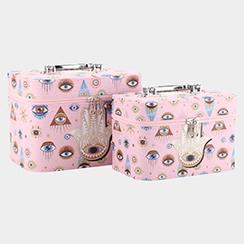 2PCS - Evil Eye Hamsa Hand Printed Makeup Box Bags