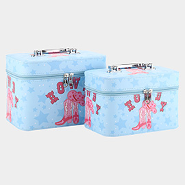 2PCS - HOWDY Message Western Boot Printed Makeup Box Bags