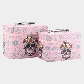 2PCS - Floral Sugar Skull Day Of Death Printed Makeup Box Bags