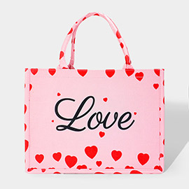 LOVE Message Heart Printed Tote Bag