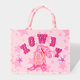 HOWDY Message Cowboy Boots Printed Tote Bag