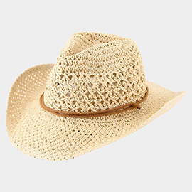 Double Strap Band Open Weave Panama Cowboy Straw Hat