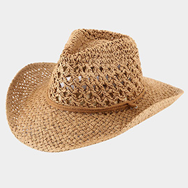 Double Strap Band Open Weave Panama Cowboy Straw Hat