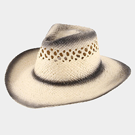 Edge Gradation Pointed Open Weave Panama Cowboy Straw Hat