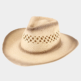 Edge Gradation Pointed Open Weave Panama Cowboy Straw Hat