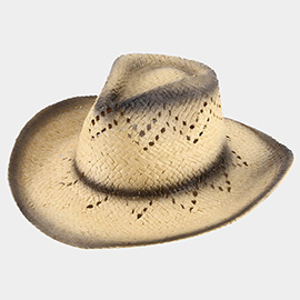 Edge Gradation Pointed Open Weave Panama Cowboy Straw Hat