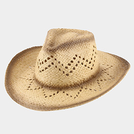 Edge Gradation Pointed Open Weave Panama Cowboy Straw Hat