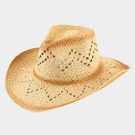 Edge Gradation Pointed Open Weave Panama Cowboy Straw Hat