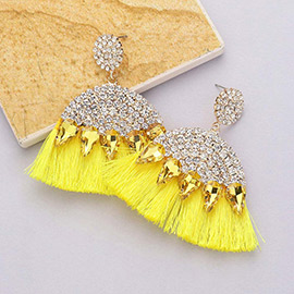Marquise Stone Cluster Pointed Rhinestone Paved Tassel Dangle Earrings