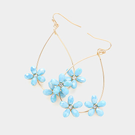 Faceted Beads Flower Pointed Open Metal Wire Teardrop Dangle Earrings