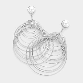 Metal Multi Wire Rings Stack Pearl Pointed Dangle Earrings
