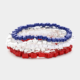5PCS - American USA Flag Star Beaded Multi Layered Bracelets
