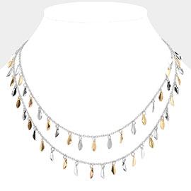 Metal Leaf Station Double Layered Necklace