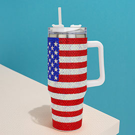 Bling Studded American USA Flag 40oz Stainless Steel Tumbler With Handle