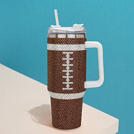 Bling Studded Football 40oz Stainless Steel Tumbler With Handle