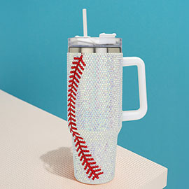 Bling Studded Baseball 40oz Stainless Steel Tumbler With Handle