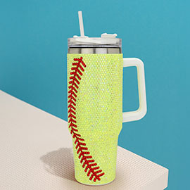 Bling Studded Softball 40oz Stainless Steel Tumbler With Handle