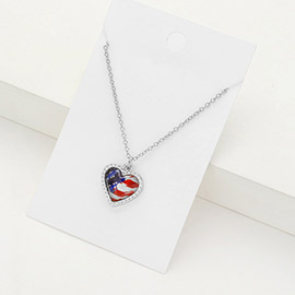 American USA Flag Heart Pendant Necklace