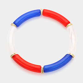 American USA Flag Metal Ring Pointed Resin Stretch Bracelet
