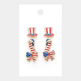 3PAIRS - American USA Flag Theme Enamel Hat Flipflops Bow Stud Earrings Set