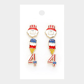 3PAIRS - American USA Flag Theme 4th Of July Enamel Stud Earrings Set