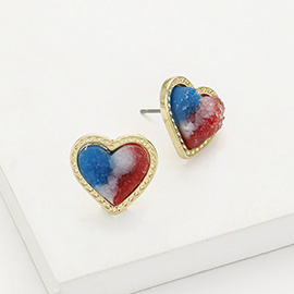 American USA Flag Theme Druzy Heart Stud Earrings