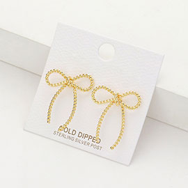 Gold Dipped Textured Metal Wire Bow Earrings