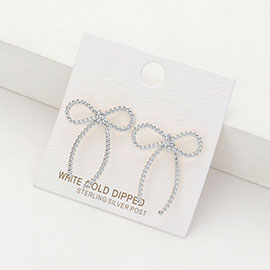 White Gold Dipped Textured Metal Wire Bow Earrings