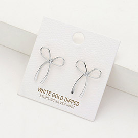 White Gold Dipped Metal Wire Bow Stud Earrings