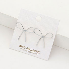 White Gold Dipped Metal Wire Bow Stud Earrings