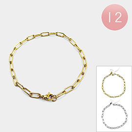 12PCS - Stainless Steel Paper Clip Chain Bracelets