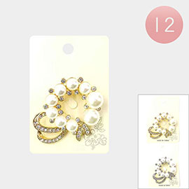 12PCS - Pearl Accented Stone Paved Pin Brooches