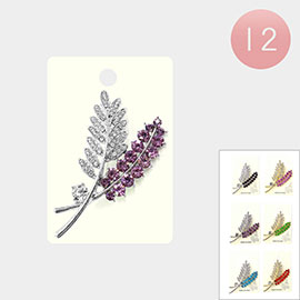 12PCS - Stone Paved Leaf Pin Brooches