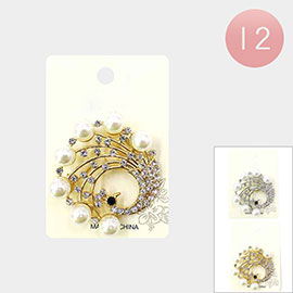 12PCS - Pearl Embellished Pin Brooches