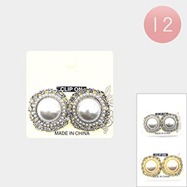 12PAIRS - Pearl Pointed Clip On Earrings