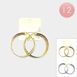 12PAIRS - Textured Metal Hoop Earrings