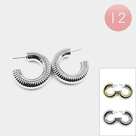 12PAIRS - Textured Metal Hoop Earrings