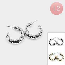 12PAIRS - Textured Metal Hoop Earrings