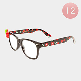12PCS - Cherry Pointed Printed Clear Lens Wayfarer Sunglasses