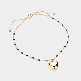 Metal Heart Charm Beads Station Pull Tie Cinch Bracelet